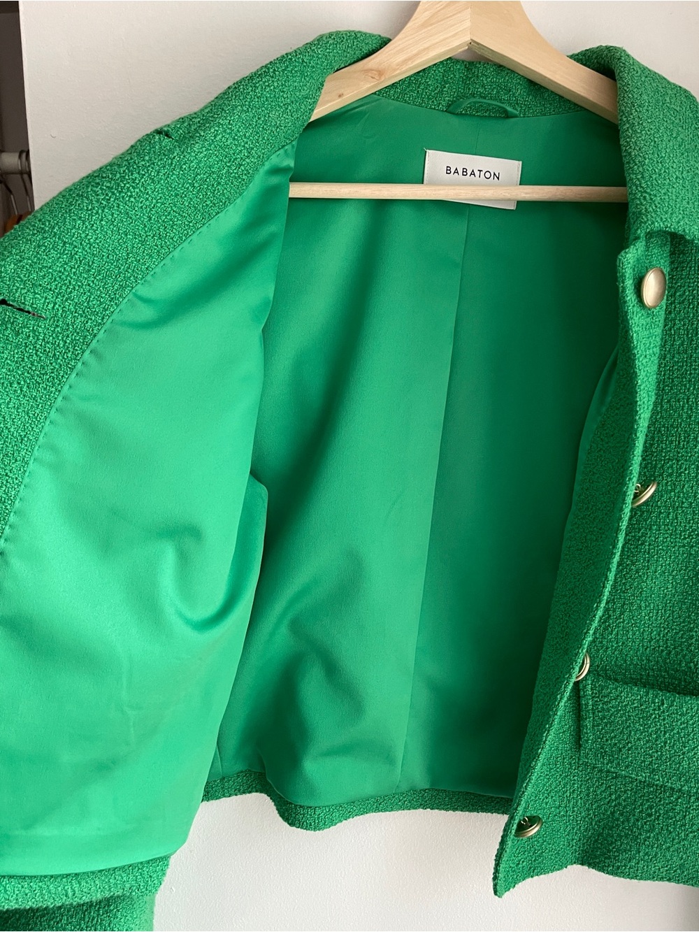 Aritzia Babaton Bright Green Tweed Cropped Blazer Jacket - Picture 6 of 13